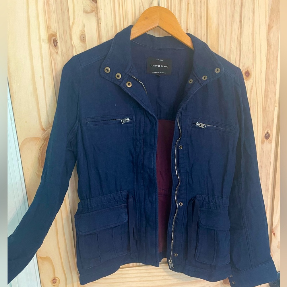 Lucky Brand jacket size small. Light jacket, dark navy blue